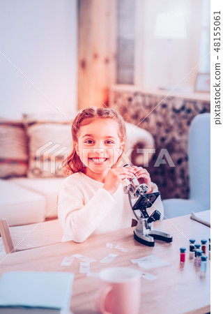 Happy child liking personal lesson of Biology Happy child liking personal lesson of Biology 48155061