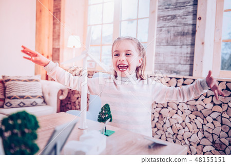 Schooler joying when her project working correct Schooler joying when her project working correct 48155151