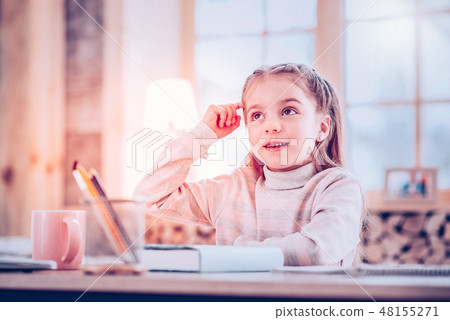 Intelligent schoolgirl thinking about logical Math task Intelligent schoolgirl thinking about logical Math task 48155271