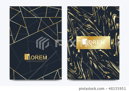 Modern vector template wedding invitation cards with marble texture background and golden geometric Modern vector template wedding invitation cards with marble texture background and golden geometric 48155951