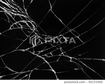 Cracked glass texture on black background 48155989