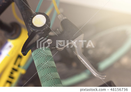 Closeup hand brake mountain bike handle caliper 48156736