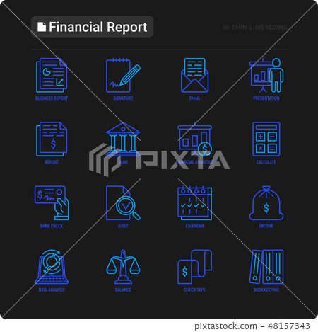 Financial report thin line icons set - Stock Illustration [48157343 ...