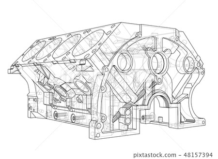 Engine block sketch. Vector rendering of 3d 48157394