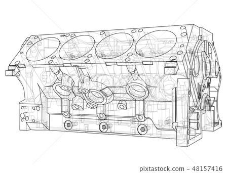 Engine block sketch. Vector rendering of 3d 48157416