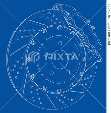 Brake disc outline. Vector rendering of 3d Brake disc outline. Vector rendering of 3d 48157465