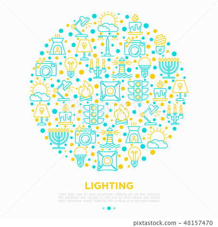 Lighting concept in circle with thin line icons Lighting concept in circle with thin line icons 48157470