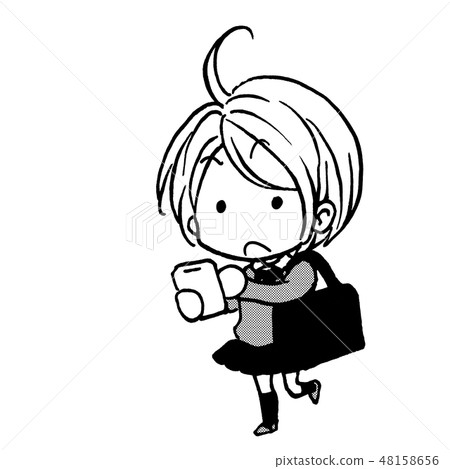 [School girl spirit] Mini smartphone, attending school, monochrome, black and white, black and white tone, halftone dot, monotone 48158656