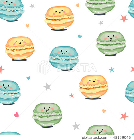 funny sweets, macaroons print  seamless pattern.  48159046