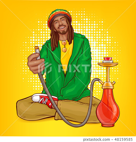 Vector pop art rastafarian guy suggests hookah 48159585