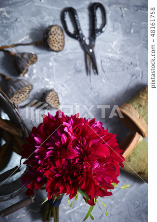 Pink bouquet and gardening supplies Gardening image 48161758