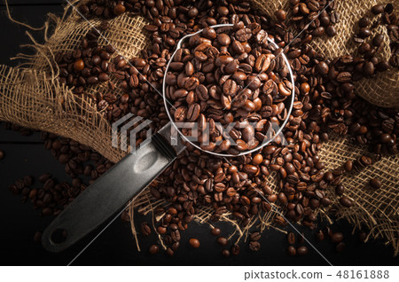 cezve with grain coffee on dark cezve with grain coffee on dark 48161888