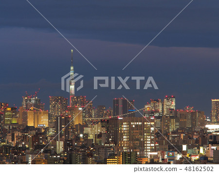 東京中心城市夜視圖東京天空樹彩虹橋/東京在晚上 東京中心城市夜視圖東京天空樹彩虹橋/東京在晚上 48162502