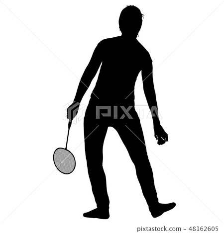 Black silhouette of female badminton player  48162605