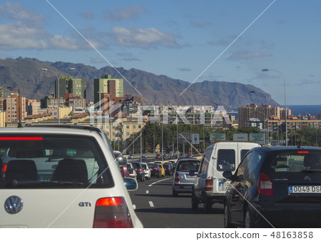 Spain, Canary islands, Tenerife, Santa Cruz de Tenerife, December 27, 2017, view from car window on Spain, Canary islands, Tenerife, Santa Cruz de Tenerife, December 27, 2017, view from car window on 48163858