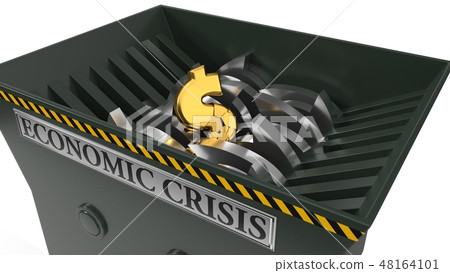 dollar dropped in shredder. economic crisis concept. 3d illustration. 48164101