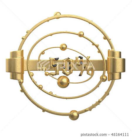 The sign -50off. Made of gold metal isolate on white background. 3d illustration 48164111