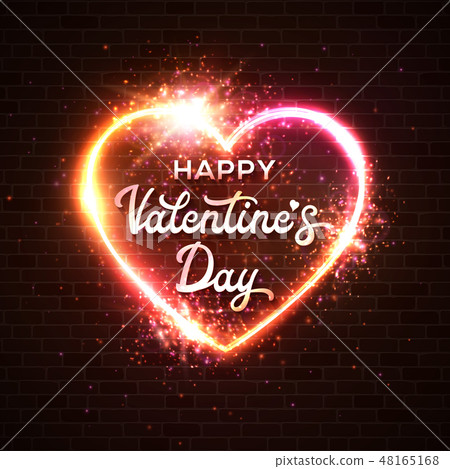 Happy Valentines Day card. Script lettering inscription. Hand lettering heart background. Modern Happy Valentines Day card. Script lettering inscription. Hand lettering heart background. Modern 48165168