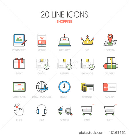 Simple line icon set of 20 Simple line icon set of 20 48165561