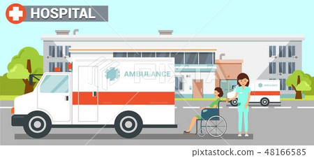 Hospital Ambulance Flat Vector Color Illustration 48166585