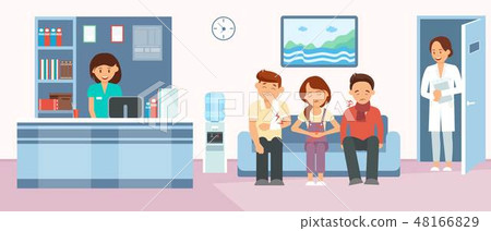 Patients in Hospital Reception Flat Illustration Patients in Hospital Reception Flat Illustration 48166829