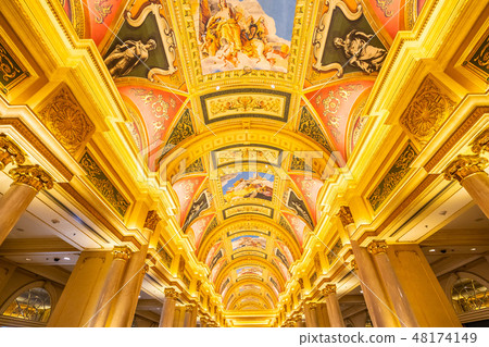 China, Macau - September 10 2018 - Beautiful luxury hotel resort and casino game in Venetian landmark of macau city China, Macau - September 10 2018 - Beautiful luxury hotel resort and casino game in Venetian landmark of macau city 48174149