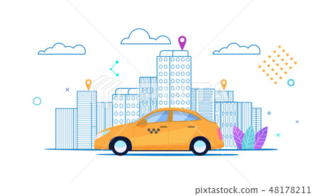 Flat banner City Yellow Taxi Rides Ordered Route. 48178211