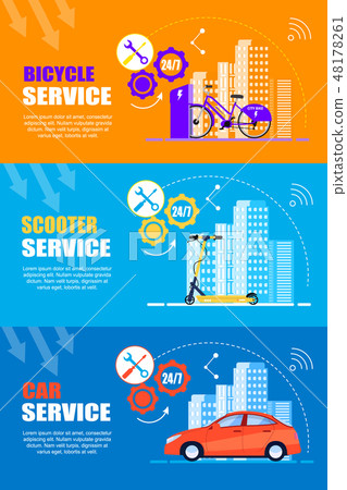 Set Bycycle Service.Scooter Service. Car Service. 48178261