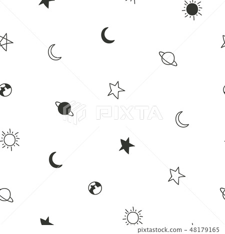 Doodle of planet collection seamless background. 48179165