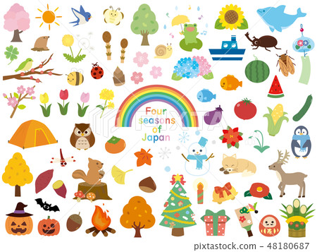 收集四個季節的可愛插圖材料 收集四個季節的可愛插圖材料 48180687