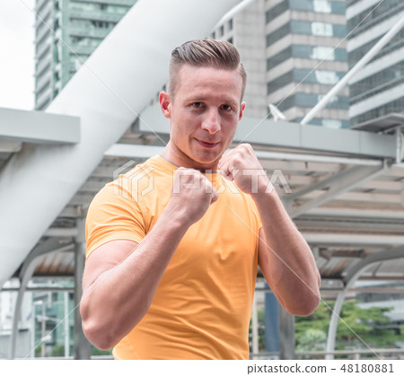 sport fitness athletic man in boxing stand in 48180881