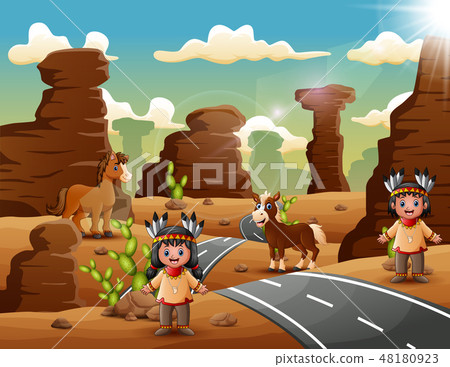 Cartoon indian couple in the desert 48180923