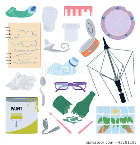 Used, broken or damaged objects. Types of waste. 48181102