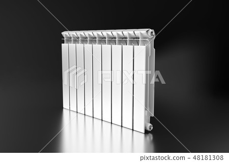 3D rendering. Central heating radiator with many sections. 3D rendering. Central heating radiator with many sections. 48181308