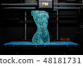 3d printer prints the model of female body, process of creating a bust of girl on 3d printer. 48181731