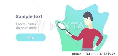 man using magnifying glass searching detecting and analyzing concept male cartoon character portrait 48181936