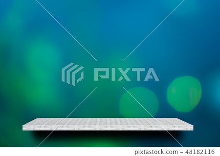 white shelf on blue bokeh for product display white shelf on blue bokeh for product display 48182116