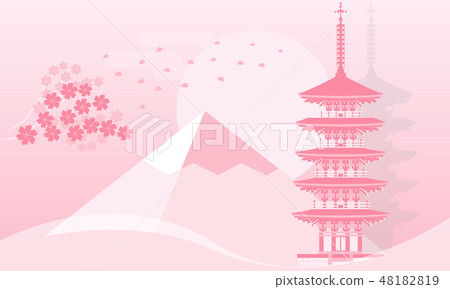Murooji 5-storied tower Paper craft style Sakura spring version 48182819