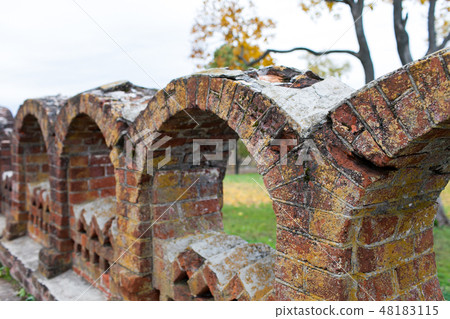 Ancient figured brick masonry. Fencing in the Rukavishnikov manor in the village of Podviazye 48183115