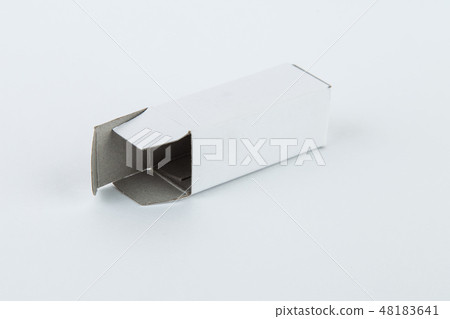 Close up of a small white cardboard box , isolated on white background 48183641