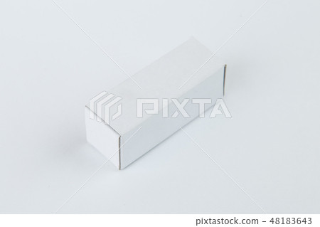 Close up of a small white cardboard box , isolated on white background 48183643