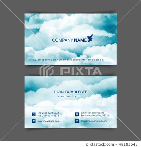Two-sided horizontal flyer of a4 format with watercolor blue-white sky Two-sided horizontal flyer of a4 format with watercolor blue-white sky 48183645