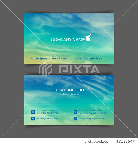 Two-sided horizontal business cards with realistic turquoise-yellow sky Two-sided horizontal business cards with realistic turquoise-yellow sky 48183647