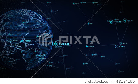 Shield icon on secure global network, Technology Shield icon on secure global network, Technology 48184199