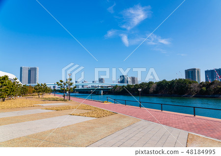 Toyosu市場除了Toyosu Gourmet Park公園佳能運河風景 48184995