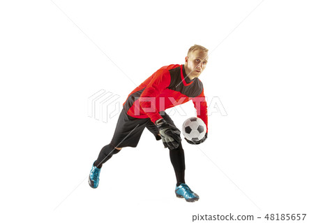 one male soccer player goalkeeper one male soccer player goalkeeper 48185657