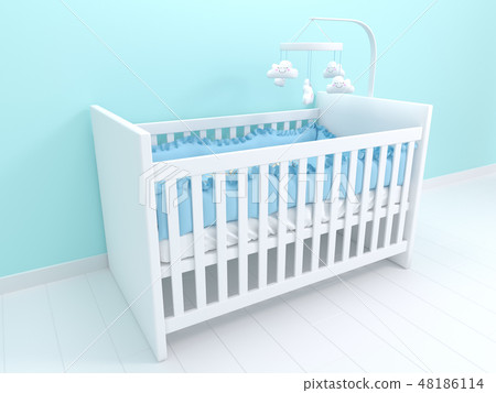 Image of white baby cot with decor 48186114