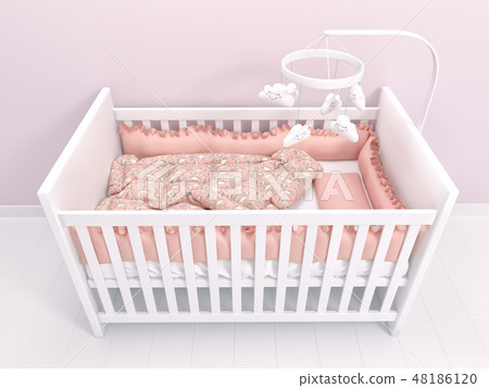 Image Of White Baby Cot With Decor Stock Illustration 48186120