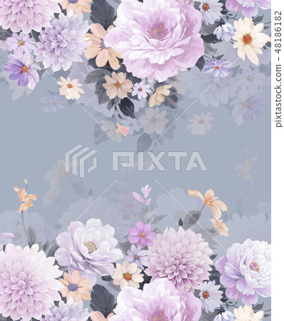 Elegant watercolor hand painted peony and rose flower 48186182