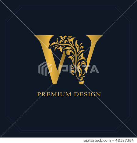 Gold Elegant letter W. Graceful Calligraphic logo 48187394
